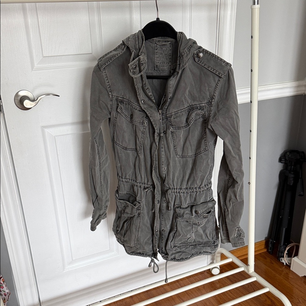 Talula Washed Gray Utility Anorak Jacket with Hood